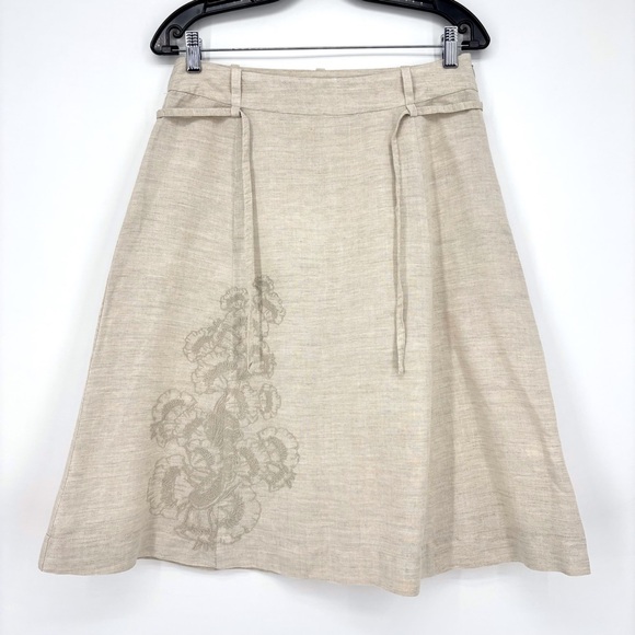 Part Two Beige A-Line Embroidered Detail Linen-Blend Knee Length Skirt, 8 - Picture 13 of 16